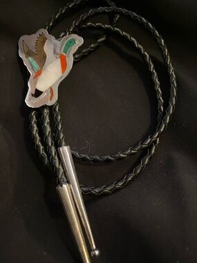 Guardian Booqua Inlay Bolo Tie-Custom-Sterling, MOP, Coral